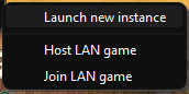 Sous-menu Multiplayer : Launch new instance, Host LAN game, Join LAN game.